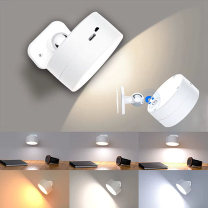Magnetic LED Wall Light Rechargeable Reading Lights 360° Rotation Touch Remote Control Cabinet Spotlight Night Lamp